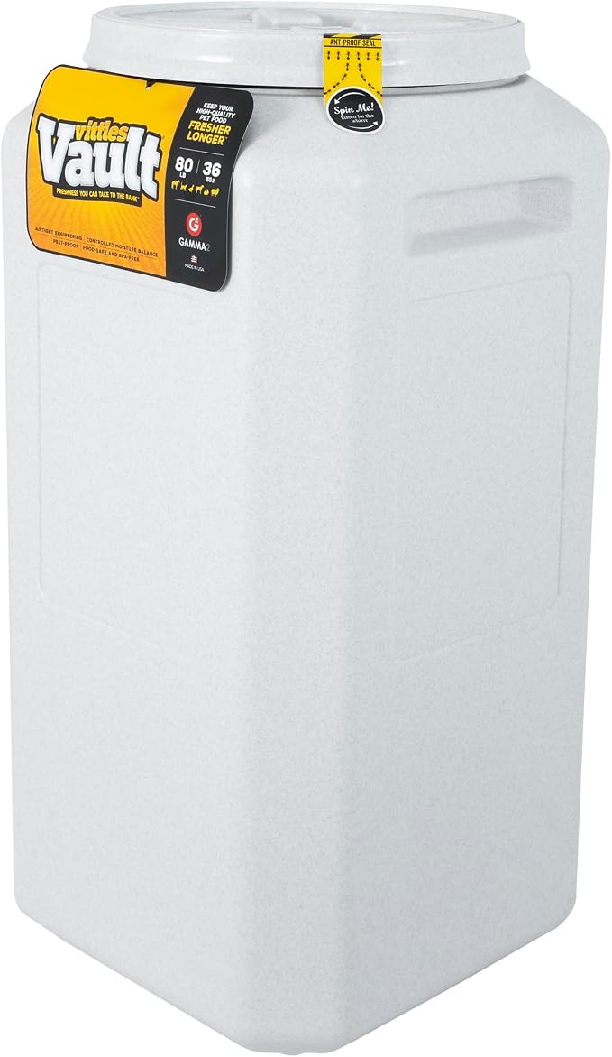 Vittles Vault Traditional Dog and Cat Food Container + Scoop, Gray, 80lbs