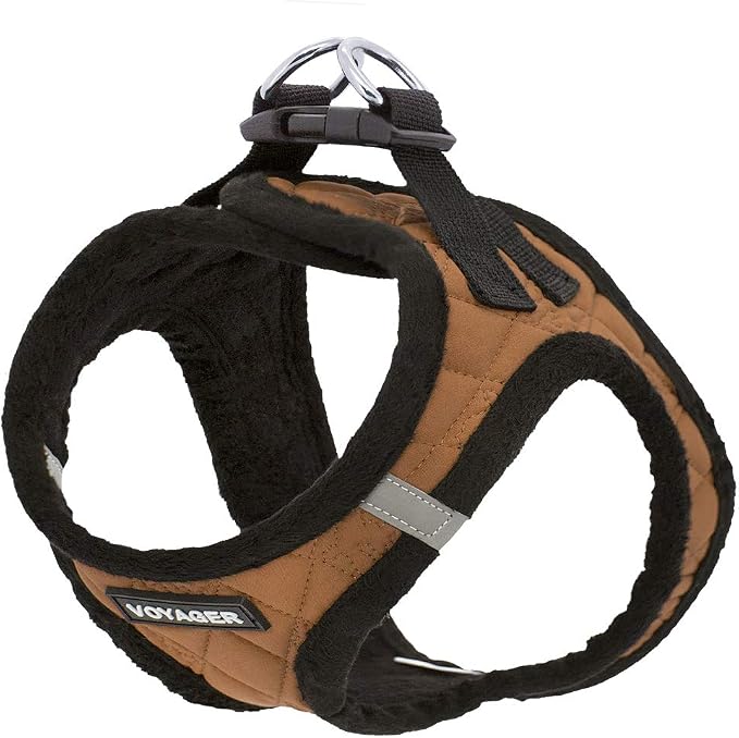 Voyager Step-in Plush Dog Vest Harness -Beige Plush, X-Large | 20.5 - 23" in Chest, Soft Plush, Reflective Bands, Cold-Weather Harness, Cats Compatible. Step-In Style,
