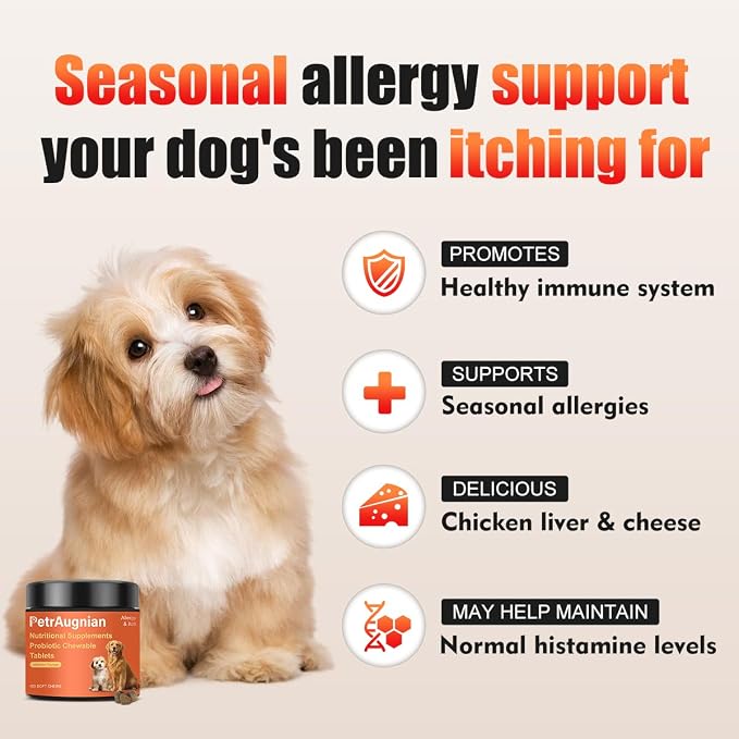 Allergy & Itch Relief for Dogs | Allergy, Itchy Skin & Immune Support with Salmon Oil, Quercetin, Colostrum and Probiotics -Nutritional Supplements 200 Soft Chews