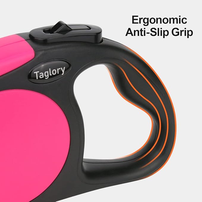 Taglory Retractable Dog Leash, One-Handed Brake, 16ft, Up to 44 lbs, Pink | More Freedom While Staying in Control, Smooth Retraction, Tangle-Free Design, Easy-Grip Handle, Daily Neighborhood Walks