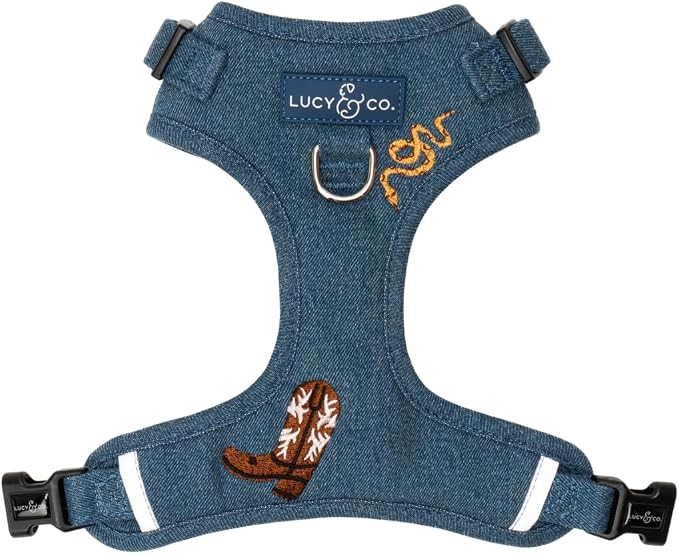 Lucy & Co. The Giddy Up No-Pull Dog Harness for Dogs – Vest to Stop Pulling & Walk Easy – Comfortable Leash Training Product w/Adjustable Chest & Neck Straps - Blue Demin Cowboy - X-Large