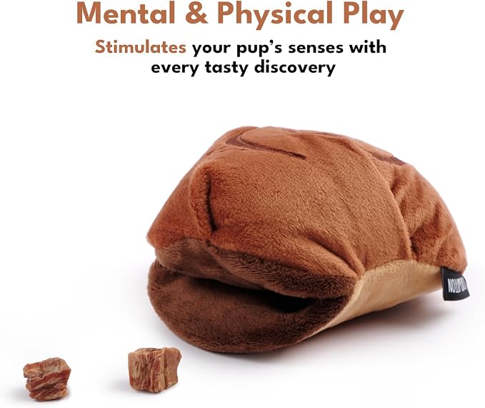CHEWFFON Interactive Snuffle Toy, Sniffing Enrichment Fun for Dogs | Cinnamon Roll Plush Design, Crinkle Sound, Built-In Squeaker, Hidden Treat Pocket, for Small Medium Dogs