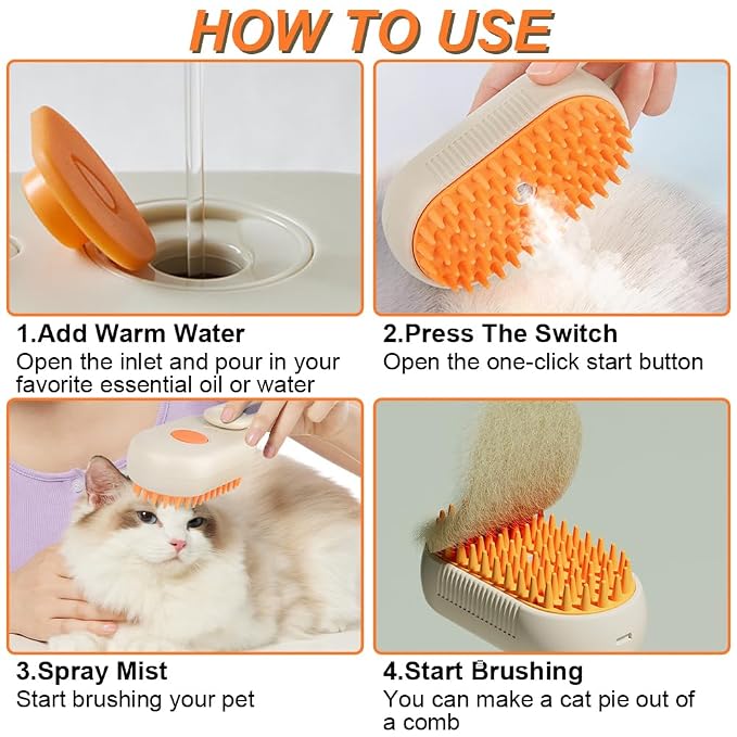 Cat Steam Brush for Shedding - 2026 New Grooming With Steam, Rechargeable Pet Brush for Dogs and Cat,Anti-Static,Massage, Cleaning, Shedding & Combing All In One (Khaki)