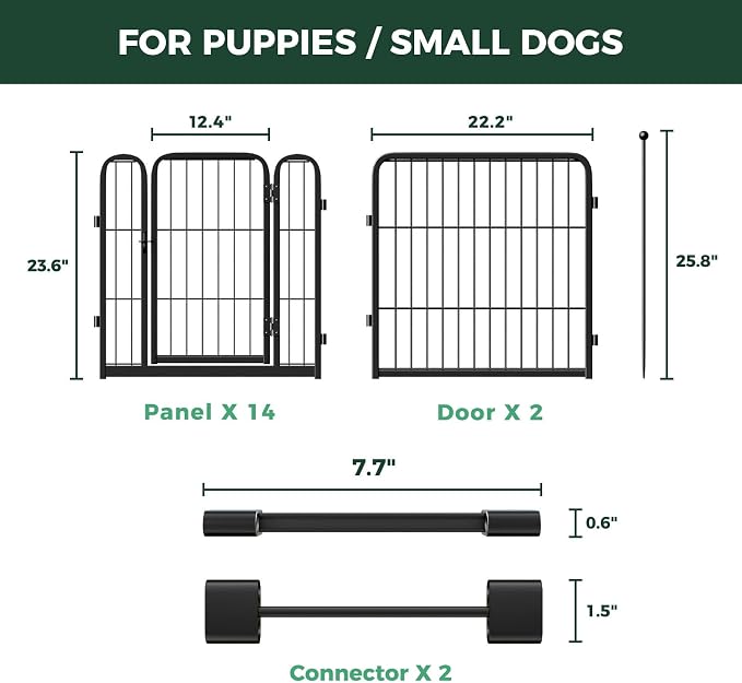 FXW Rollick Unleashed Dog Playpen, 24in, 16 Panels with Connectors, 2-Pack, Small/Puppy, Black