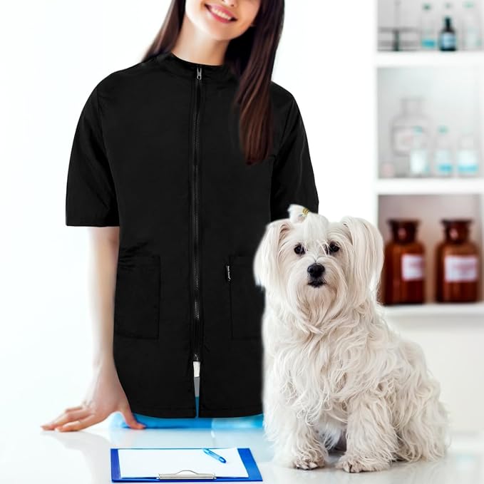 Holibanna Groomer Smock Dog Pet Grooming Workwear with Multifunctional Pockets Lightweight Comfortable Barber Jacket for Salon Use
