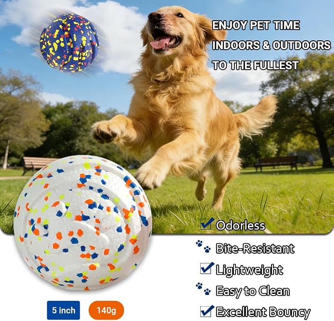 Mankoda Durable Dog Toy Ball, 5" Big Ball for Aggressive Chewers - Red | Hollow Design, Bouncing & Lightweight, ETPU Non-Toxic Chewing, Built-in Bell, Dog Herding Toy for Medium / Large Dogs