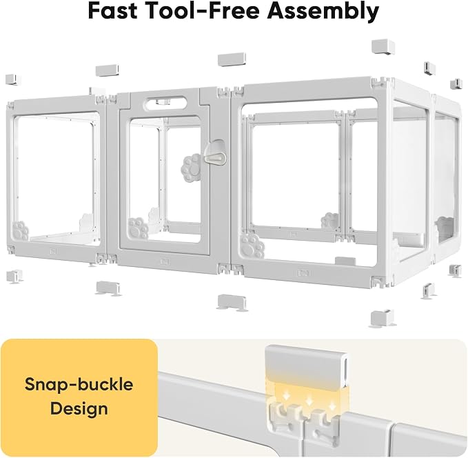 24” Acrylic Clear Dog Play Pen Indoors 8 Panels, Puppy Playpen with Door for Small Dogs Puppies, Transparent Plastic Pet Playpen Cage Fence Crate Kennel for Cat Kitten Rabbit Bunny Ferret etc
