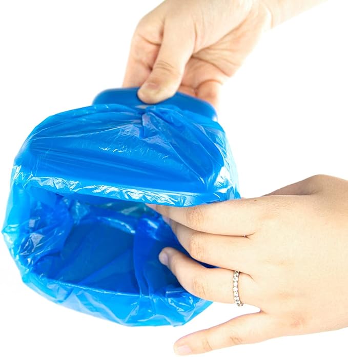 Dog Poop Scoop with Waste Bag Dispenser - BLUE, 10 Refill Bags and Expandable Silicone Body - Compact Portable Design for Easy Storage by Fuzzy Fusion (A Grand Fusion Company) (Blue)