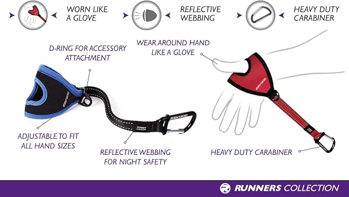EzyDog Handy 15 Bungee Dog Leash, 15" Hand Free Glove Running Leash - Black | Superior Control, Reflective Stitching,, Combine with Existing Leash or Extension, Neoprene glove