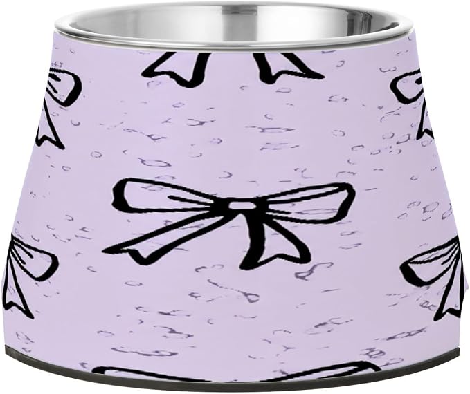 Blueangle Elevated Dog Bowls with Stainless Steel - Non-Slip 2.3 Cup High Capacity Pet Dish for Spinal Health & Black Bows Design（313）