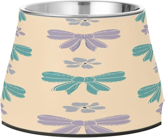 Blueangle Elevated Dog Bowls with Stainless Steel - Non-Slip 2.3 Cup High Capacity Pet Dish for Spinal Health & Bows and Flowers Design（405）