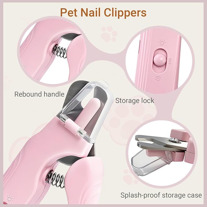 2-in-1 Cat & Dog Nail Clippers & Grinder with Light, Pink