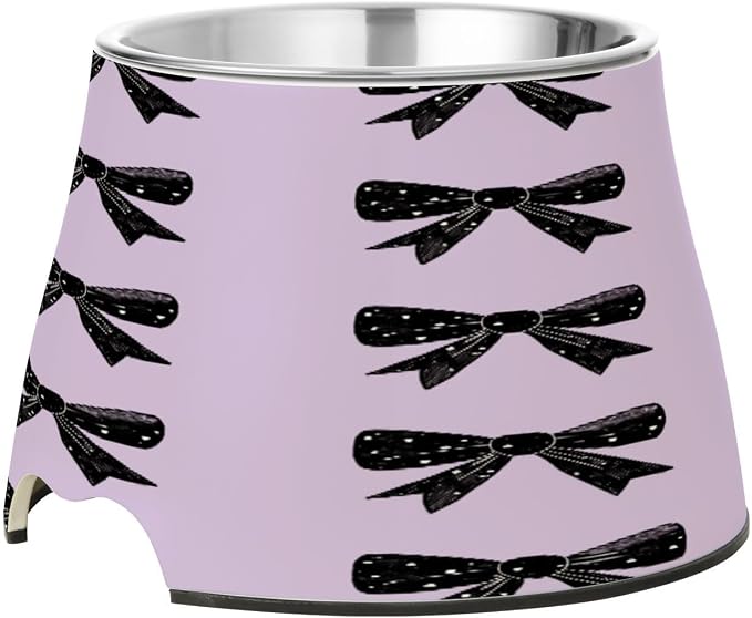 Blueangle Elevated Dog Bowls with Stainless Steel - Non-Slip 2.3 Cup High Capacity Pet Dish for Spinal Health & Black Bows Design（283）