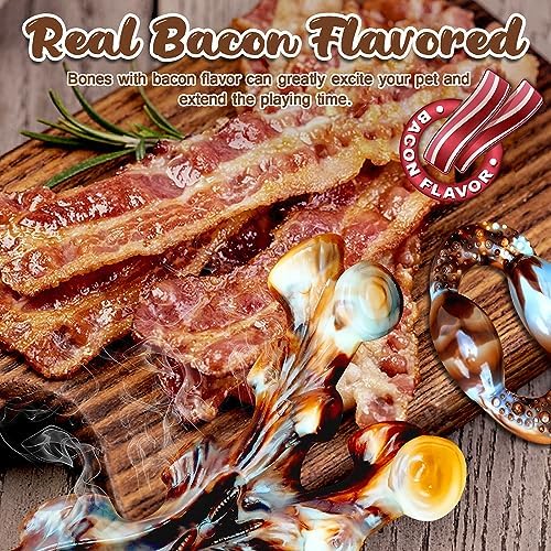 Dog Chew Toys for Aggressive Chewers 4 Pack, Indestructible Dog Toys, Bacon Flavor, Tough Nylon Bones to Keep Them Busy, Medium & Large Breed, Gifts for Dogs