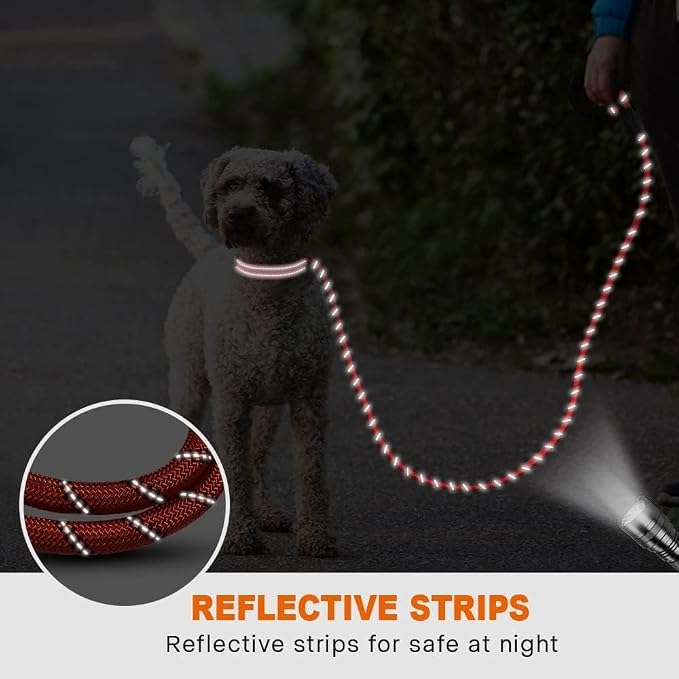 Taglory Rope Dog Leash for Small Medium Dogs, 6 FT Padded Handle, Red | Made of Climbing Rope, Reflective for Night Walks and Training, Comfortable Grip, Anti-tangle Swivel Clip, 3/8 inch