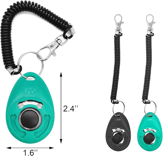 Quacc Dog Training Clickers, 2 Pcs, with Wrist Strap, Black & Green