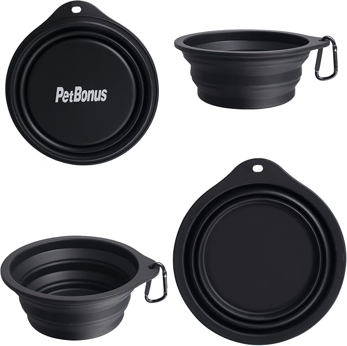 PetBonus Collapsible Dog Bowls, 2 Pack, Black, Black