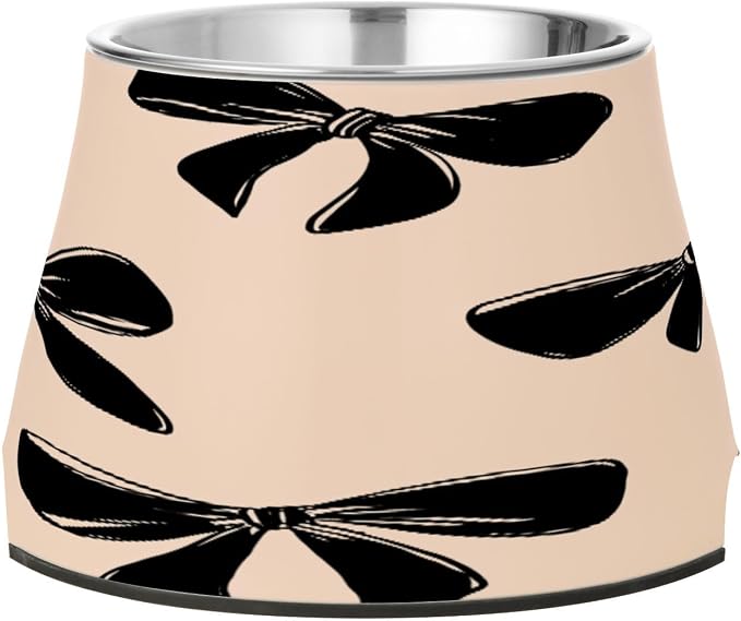 Blueangle Elevated Dog Bowls with Stainless Steel - Non-Slip 2.3 Cup High Capacity Pet Dish for Spinal Health & Black Bow Design（382）