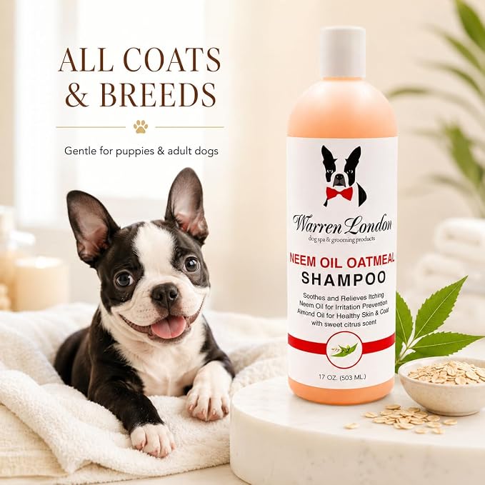 Warren London Neem Oil with Oatmeal Dog Shampoo - Deep Cleansing & Moisturizing for Sensitive Skin - Itch Relief & Odor Control - Made in USA - 17 oz