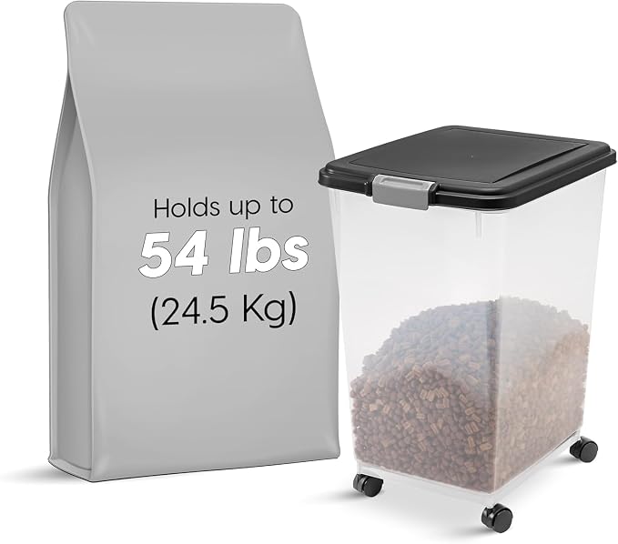 IRIS USA Dog Food Storage Container, Up to 54 lbs, Black