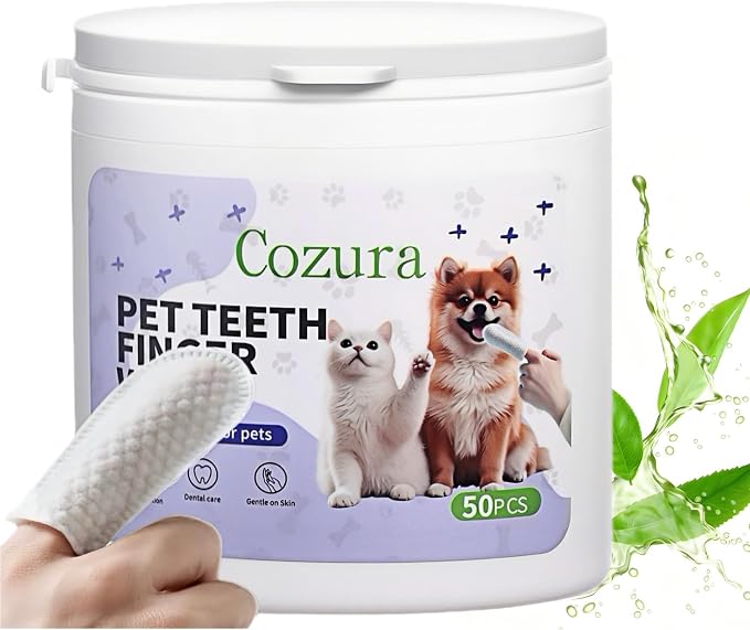 Pet Teeth Cleaning Wipes for Dogs & Cats – Helps Remove Tartar & Plaque, Fresh Breath – Dog Finger Toothbrush Wipes – Oral Care Products for Pets,(50 Count, Green Tea Scent)