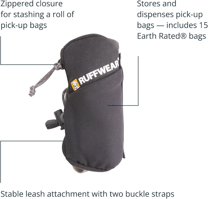 Ruffwear, Stash Bag Mini Dog Poop Bag Holder, Compact Leash Pouch with 2-Strap Attachment, Zip Pocket Fits Standard Roll, Side Slot, Grippy Starter Pad, Cinch Poop Loop, Mesh Pocket, Red Canyon