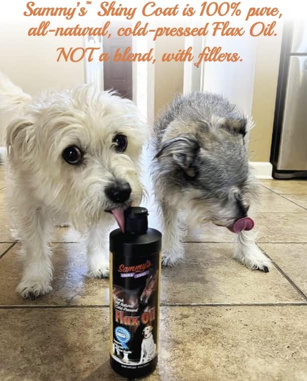 Sammy’s™ Shiny Coat Flaxseed Oil - 100% Pure, Natural Flax Oil, Cold-Pressed, Excellent Source of Anti-Inflammatory Omega-3, Promoting Skin and Coat Health, Immune System & Overall Wellbeing - 32 Oz