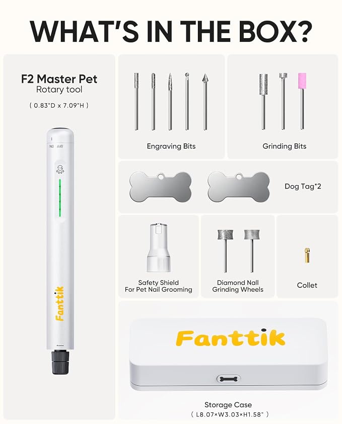 Fanttik F2 Master Dog Nail Grinder, 5-Speed, White