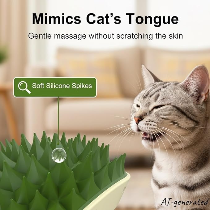 Durian Shaped Cat Self Groomer & Scratch Brush - Funny Fruit Design Cat Massage Brush for Shedding and Itch Relief, Plush Grooming Station with Handle