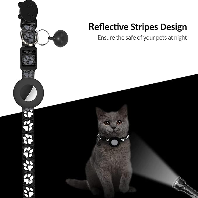 GPS Tracker for Cats, Mini GPS Pet Tracker with Collar, IPX8 Waterproof Cat Trackers Collar,No Monthly Fee,Work with Apple Find My(iOS Only),Smart Trackers for Pets-Black-4