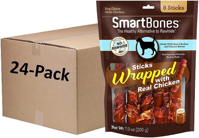 SmartBones Chicken-Wrapped Sticks For Dogs With Real Peanut Butter, Rawhide-Free 8 Count, (24 Pack)