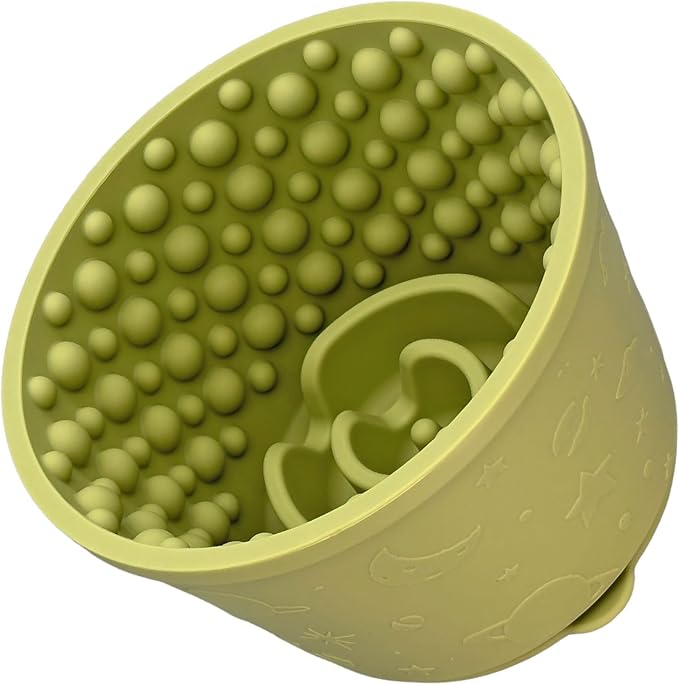 2-in-1 Licking Toy & Silicone Slow Feeder Bowls with Suction Cup - Non-Slip Mat for Bored Medium and Large Breed Dogs, Anxiety Relief, Anti-Choking (5.3" x 3.7", Green)