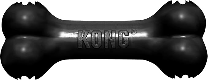 KONG Extreme Goodie Bone, Durable Natural Rubber, Black, for Large Dogs | Made from KONG's Most Durable Natural Rubber for Power Chewers, with Goodie Gripper Ends That Hold Treats