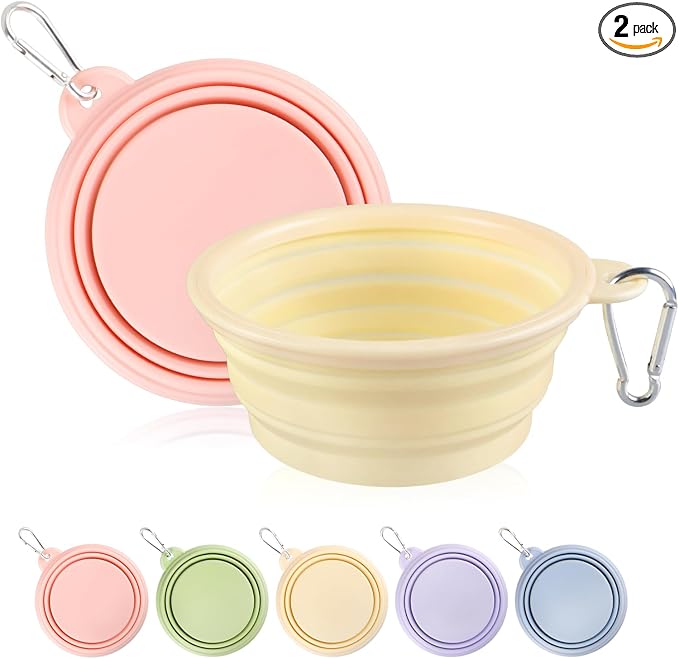 Collapsible Dog Bowls, 2 Pack, Macaron Pink & Yellow