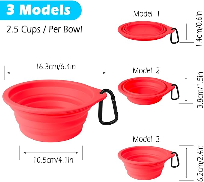 PetBonus Collapsible Dog Bowls, 2 Pack, Black, Red