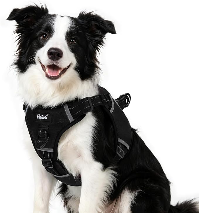 PUPTECK Dog Harness Medium Sized, No Pull Step-in Pet Vest Harness, Adjustable Soft Padded Reflective Safe Night Walking, No Choke Easy On & Off, Black M