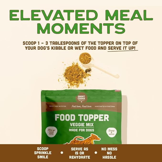 Smart Cookie Natural Dog Food Topper - Veggie - Dog Meal Mixer for All Ages - Vegan Food Topper for Picky Eaters and Boosting Nutrition - Non GMO, Made in The USA - 15 oz Bag (30 Day Supply)