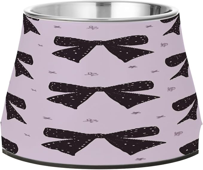 Blueangle Elevated Dog Bowls with Stainless Steel - Non-Slip 2.3 Cup High Capacity Pet Dish for Spinal Health & Black Bows Design（277）