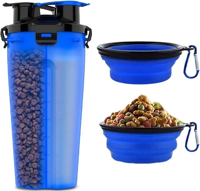 2-in-1 Dog Travel Water Bottle with Collapsible Bowl, Blue