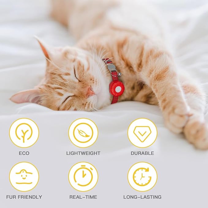 Cat Tracker,Mini GPS Tracker for Cats,No Monthly Fee Smart Pet Activity Tracker,Compatible with Apple Find My(iOS Only),Anti-Lost Finder Tag for Vehicles,Pets,Kids,Items(Red)