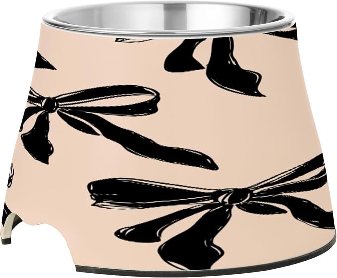 Blueangle Elevated Dog Bowls with Stainless Steel - Non-Slip 2.3 Cup High Capacity Pet Dish for Spinal Health & Black Bow Design（383）