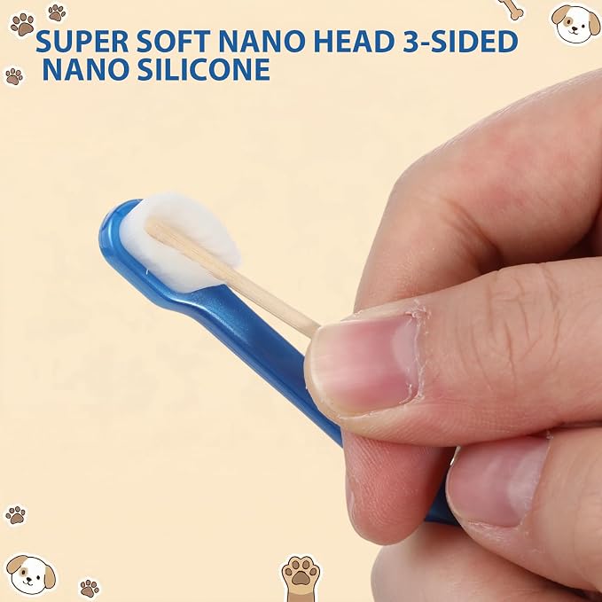 3 Pcs Ultra Soft Nano Dog Toothbrush Kit, Small Breed Pet Toothbrushes 3-Sided Dog Toothbrush Cat Puppy Tooth Brushing Kit Canine Dental Care Set of 3 Different Shapes for Medium Small Dogs