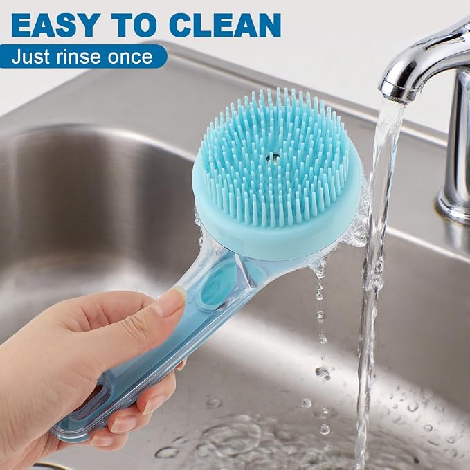 Pet Bath Brush, 2 in 1 Dog Bath Brush with Built-in Shampoo Dispenser, Pet Wash Brush with Double Head Toothbrush, Grooming Massage Brush for Dogs & Cats