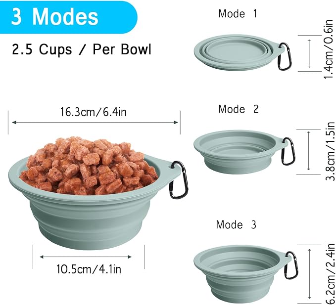 PetBonus Collapsible Dog Bowls, 2 Pack, Turquoise, Tan