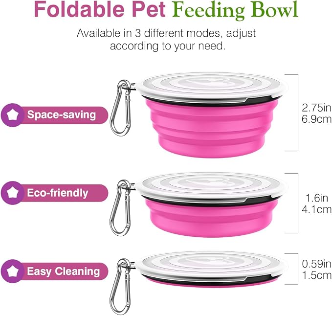 Pawaboo Collapsible Dog Bowls, 2 Pack, 1000ml, Pink + Green