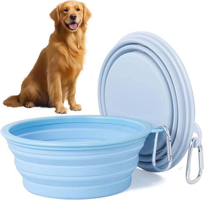 SLSON Macaron Collapsible Dog Bowl, 2 Pack, Large, Blue & Light Grey