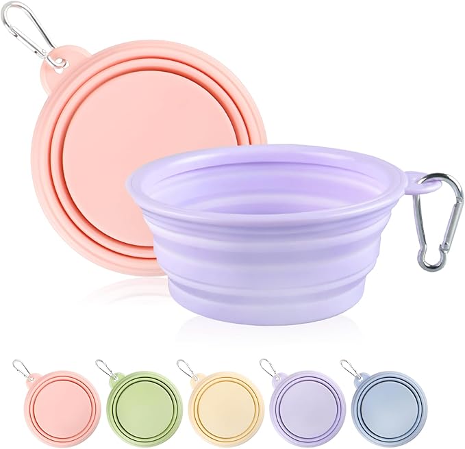 Collapsible Dog Bowls, 2 Pack, Macaron Pink & Violet