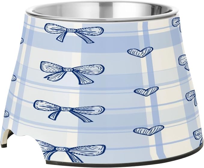 Blueangle Elevated Dog Bowls with Stainless Steel - Non-Slip 2.3 Cup High Capacity Pet Dish for Spinal Health & Cute Bows Design（416）