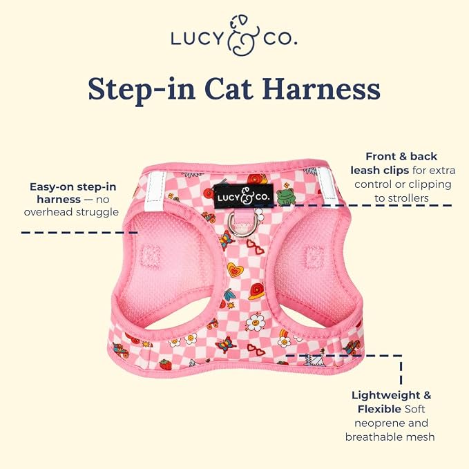Lucy & Co. Cutie Patootie Step-in Cat Harness & Leash Bundle – Reflective, Breathable & Adjustable Harness for Cats, Kittens & Small Dogs, Lightweight & Secure and Dual Leash Clips