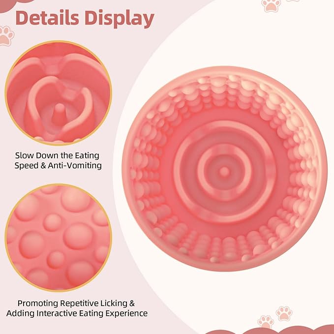 Dog Slow Feeder Lick Bowl, Non-Slip Dog Licking Treat Dispenser, Slow Feeder Bowls for Small Medium Large Breed Dogs, Anxiety Relief & Anti-Choking, BPA Free Silicone (Pink, 1.6 Cup)